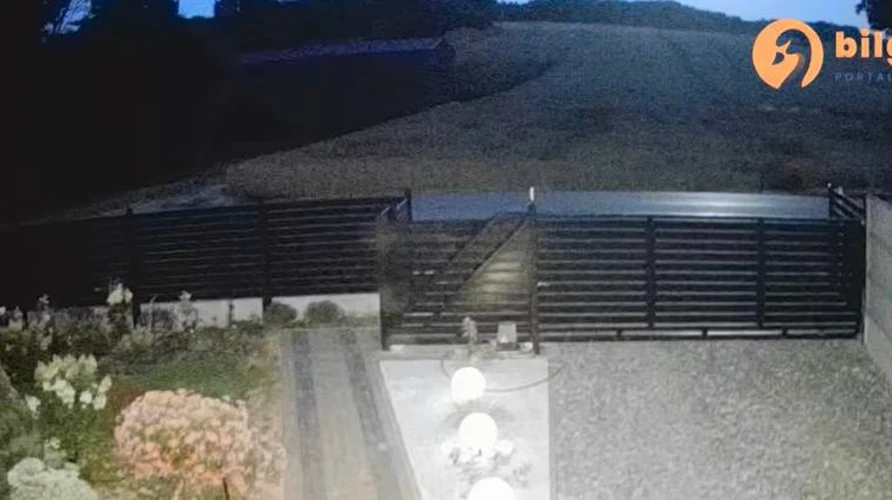 Скриншот відео з камери спостереження, на якому видно нічний пейзаж і спалах від падіння об'єкта (за даними джерела — портал