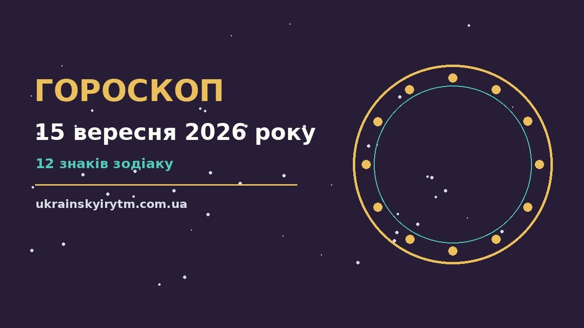 Космічний фон із зодіакальним колом і датою 15 вересня 2026 року